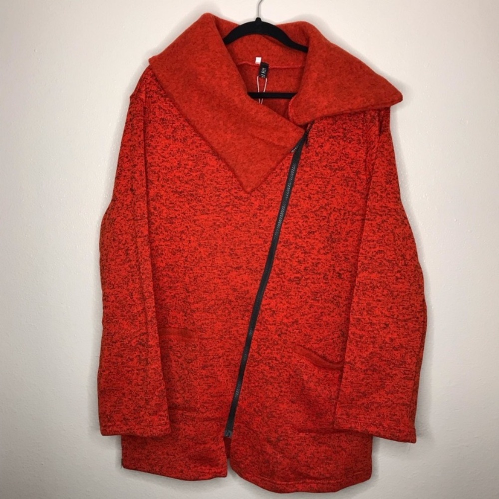 Womens Plus Size Sweater Asymmetrical Zip Up Orange